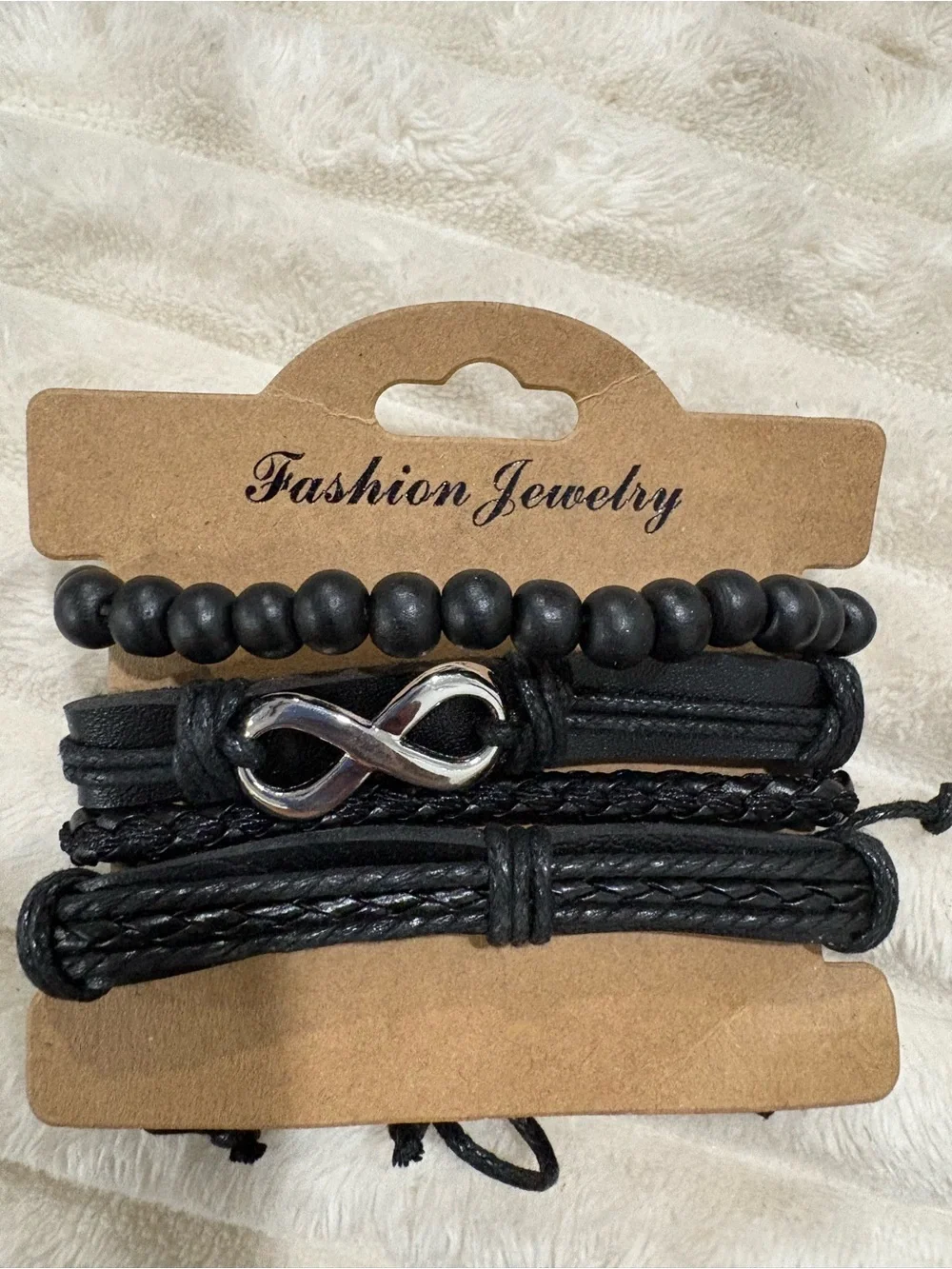 Black Men's Multi-Style Leather & Bead Bracelet with Silver Accent